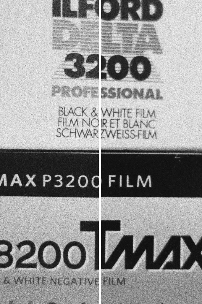Delta 3200 vs T-MAX P3200 film box detail